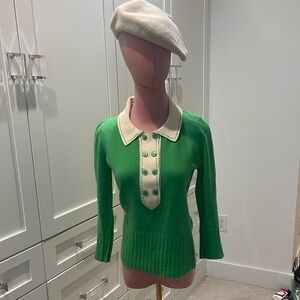 MILLY cashmere Green and Cream Women's Sweater